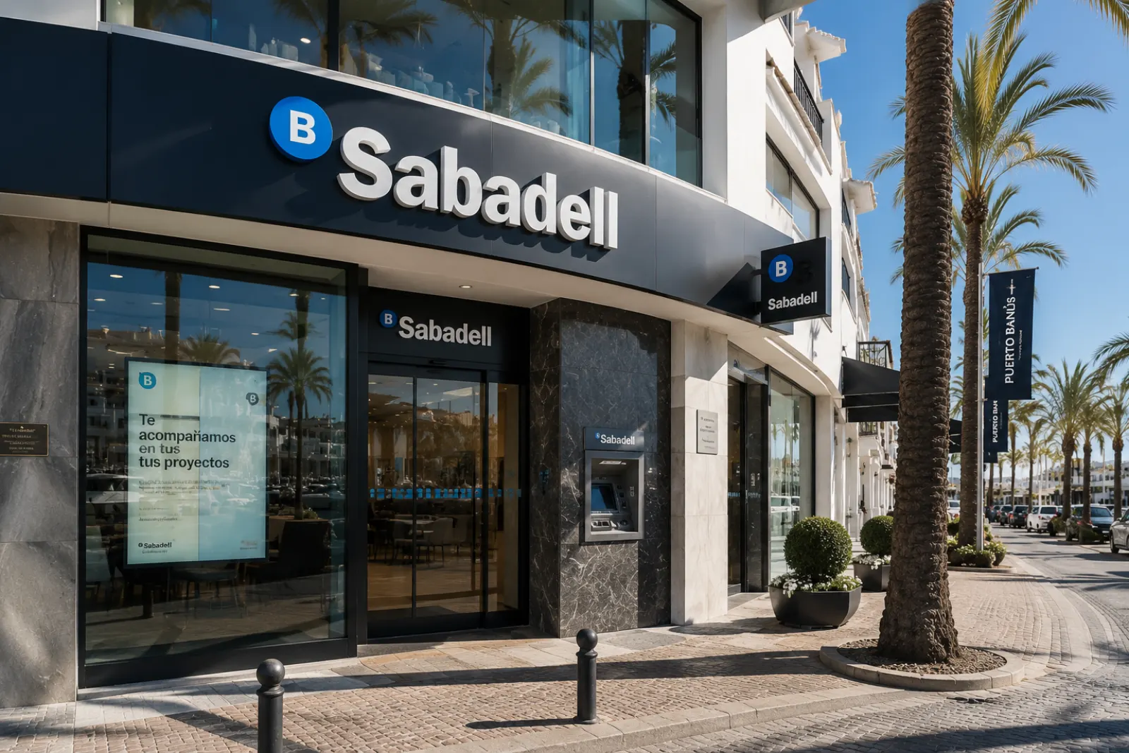 Banco Sabadell branch in Puerto Banús — where international buyers commonly open a Spanish bank account